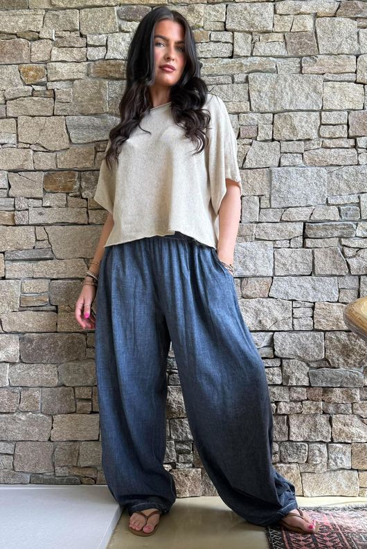 Lindin Linen Blend Dart Barrel Pant Washed Navy